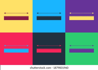 Pop art The measuring height and length icon isolated on color background. Ruler, straightedge, scale symbol. Vector.