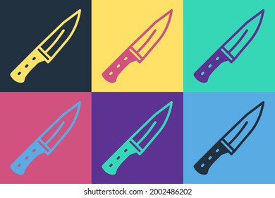 Pop art Meat chopper icon isolated on color background. Butcher knife. Kitchen knife for meat. Butcher knife.  Vector
