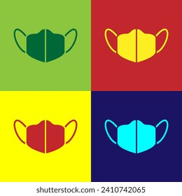 Pop art Medical protective mask icon isolated on color background.  Vector