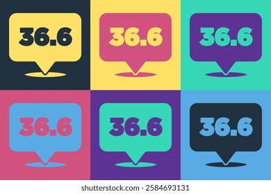 Pop art Medical thermometer showing normal temperature icon isolated on color background.  Vector