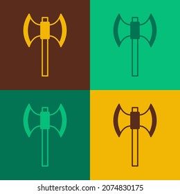 Icono de poleaxia medieval de arte pop aislado en fondo de color.  Vector