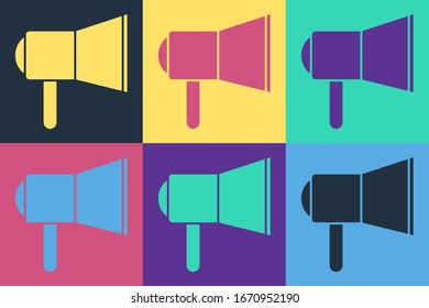 Pop art Megaphone icon isolated on color background. Speaker sign.  Vector Illustration