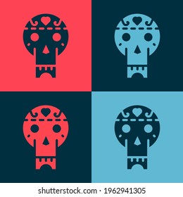 Pop art Mexican skull icon isolated on color background.  Vector