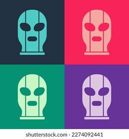 Pop art Mexican wrestler icon isolated on color background.  Vector