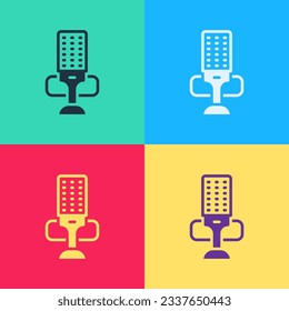 Pop art Microphone icon isolated on color background. On air radio mic microphone. Speaker sign.  Vector