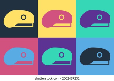 Pop art Military beret icon isolated on color background. Soldiers cap. Army hat. War baret.  Vector