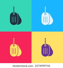 Pop art Military dog tag icon isolated on color background. Identity tag icon. Army sign.  Vector