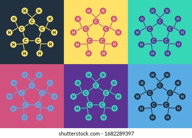 Pop art Molecule oil icon isolated on color background. Structure of molecules in chemistry.  Vector Illustration
