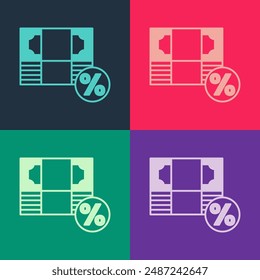 Pop art Money percent icon isolated on color background. Percent loyalty wallet sign.  Vector
