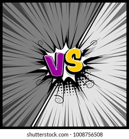 Pop art monochrome manga backdrop mockup. Vector illustration halftone dot. Fight  boom explosion. Speech bubble box balloon. Versus comic text. Comics book empty colored template background.