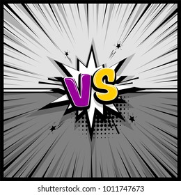 Pop art monochrome manga backdrop mockup. Vector illustration halftone dot. Fight  boom explosion. Speech bubble box balloon. Versus comic text. Comics book empty colored template background.