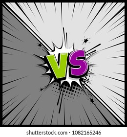 Pop art monochrome manga backdrop mockup. Vector illustration halftone dot. Fight  boom explosion. Speech bubble box balloon. Versus comic text. Comics book empty colored template background.