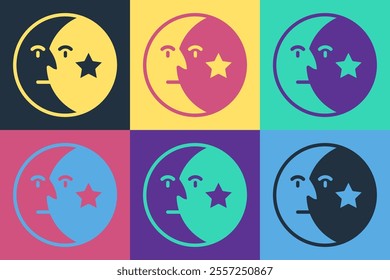 Pop art Moon and stars icon isolated on color background.  Vector