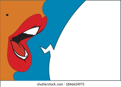 Pop art mouth. Scream and comic book speach bubble