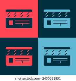 Pop art Movie clapper icon isolated on color background. Film clapper board. Clapperboard sign. Cinema production or media industry.  Vector Illustration