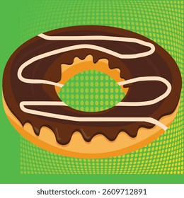 Pop Art multicolored background with chocolate donut ; vector illustration; fully expanded; 