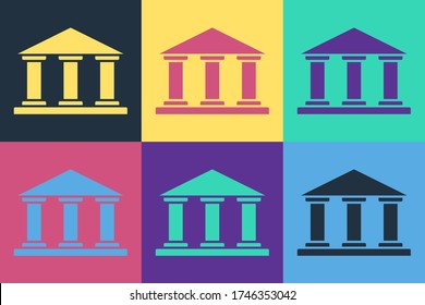Pop art Museum building icon isolated on color background.  Vector Illustration