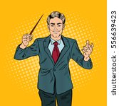 Pop Art Music Conductor Man with a Baton. Vector illustration
