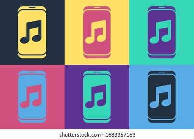 Pop art Music player icon isolated on color background. Portable music device.  Vector Illustration