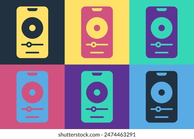 Pop art Music player icon isolated on color background. Portable music device.  Vector
