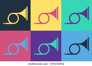 Pop art Musical instrument trumpet icon set isolated on color background.  Vector