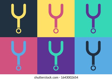 Pop art Musical tuning fork for tuning musical instruments icon isolated on color background.  Vector Illustration
