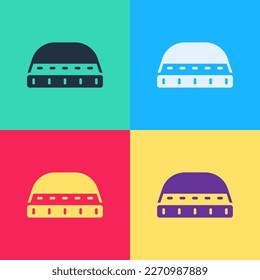 Pop art Muslim hat for prayer icon isolated on color background. Islamic religious hat.  Vector