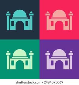 Pop art Muslim Mosque icon isolated on color background.  Vector