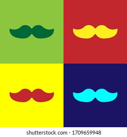 Pop art Mustache icon isolated on color background. Barbershop symbol. Facial hair style. Vector Illustration
