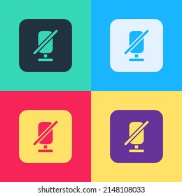 Pop art Mute microphone icon isolated on color background. Microphone audio muted.  Vector