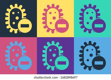 Pop art Negative virus icon isolated on color background. Corona virus 2019-nCoV. Bacteria and germs, cell cancer, microbe, fungi.  Vector Illustration