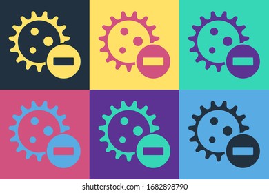 Pop art Negative virus icon isolated on color background. Corona virus 2019-nCoV. Bacteria and germs, cell cancer, microbe, fungi.  Vector Illustration