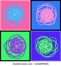 pop art neon electric roses digital vector painting modern artwork
