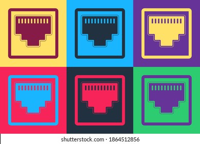 Pop Art Network Port - Kabel-Sockel-Symbol einzeln auf Farbhintergrund. LAN-Port-Symbol. Ethernet-Icon einfach. LAN-Anschluss-Symbol Vektorgrafik.