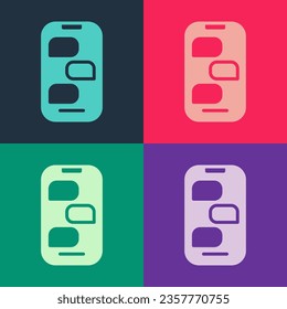 Pop art New chat messages notification on phone icon isolated on color background. Smartphone chatting sms messages speech bubbles.  Vector