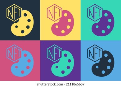 Icono de arte criptográfico digital Pop art NFT aislado en fondo de color. token no fungible.  Vector