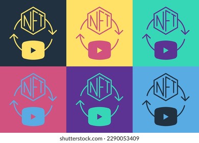 Pop art NFT Digital crypto art icon isolated on color background. Non fungible token.  Vector