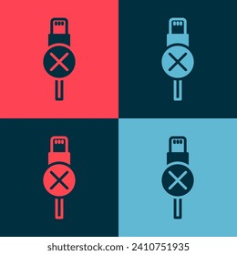 Pop art No usb cable cord icon isolated on color background. Connectors and sockets for PC and mobile devices.  Vector