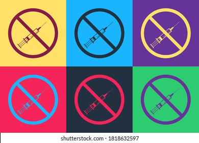 Pop art No vaccine icon isolated on color background. No syringe sign. Vaccination, injection, vaccine, insulin concept. Vector.