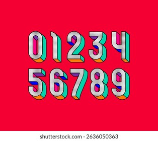 Pop art numbers set made 3D style, numerals 0 to 9, vector illustration 10EPS