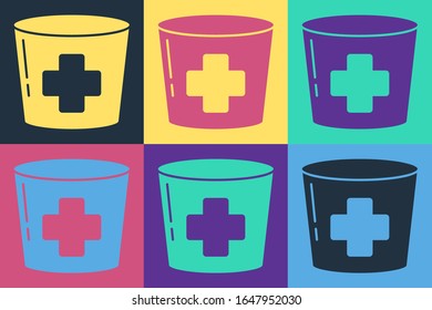 Pop art Nurse hat with cross icon isolated on color background. Medical nurse cap sign.  Vector Illustration