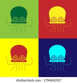 Pop art Octopus icon isolated on color background. Vector.