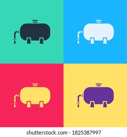 Pop art Oil and gas industrial factory building icon isolated on color background.  Vector Illustration