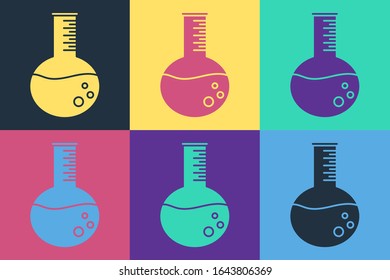 Pop art Oil petrol test tube icon isolated on color background.  Vector Illustration