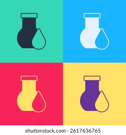 Pop art Oil petrol test tube icon isolated on color background.  Vector