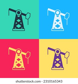 Pop art Oil pump or pump jack icon isolated on color background. Oil rig.  Vector