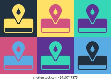 Pop art Oilfield icon isolated on color background. Natural resources, oil and gas production.  Vector