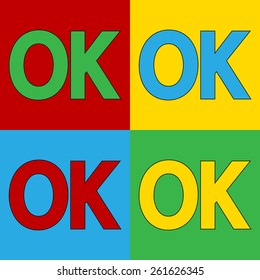 Pop art ok symbol icons. Vector illustration.