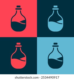 Pop art Old bottle of wine icon isolated on color background.  Vector
