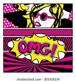 Pop art OMG Card Vector Illustration
